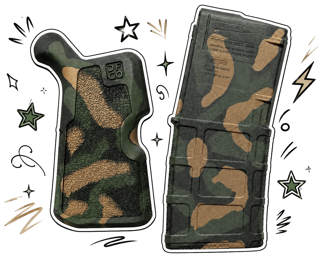 Timber Moss grip and PMAG set with doodle accents